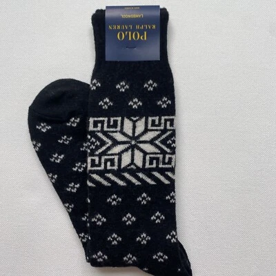 Meias Polo Ralph Lauren masculinas de lã de cordeiro preto e branco geométrico 60% lã - Imagem 1 de 4