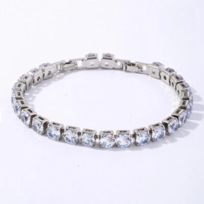 Nuevas pulseras de plata con dije de piedras preciosas de topacio blanco brillo redondo de 6 mm para mujer niña Foto 1 de 4