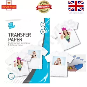 2 x A4 T-SHIRT TRANSFER PAPIER AUF LICHT STOFF WÄRMEPRESSE TINTENSTRAHLDRUCK HANDWERK - Bild 1 von 1