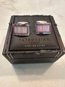 Tateossian Silver Royal Exchange Rectangle Pink Frame MOP Cufflinks - Picture 1 of 10