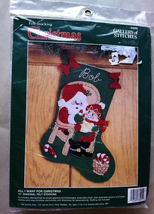 New Bucilla Felt Christmas 15" Stocking Kit 1990 ALL I WANT FOR CHRISTMAS 33095 - Picture 1 of 4