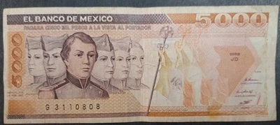 1987 Mexico 5000 Pesos P88b, Serie  JD G3110808. - Image 1 of 3
