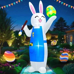 8FT Easter Inflatables Outdoor Decorations Blow Up Bunny Painting Eggs Built-... - Picture 1 of 9