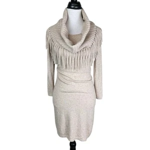 Alice + Olivia XS hellbraun Kaschmirmischung Strick Fransen Schal Langarm Pullover Kleid - Bild 1 von 13