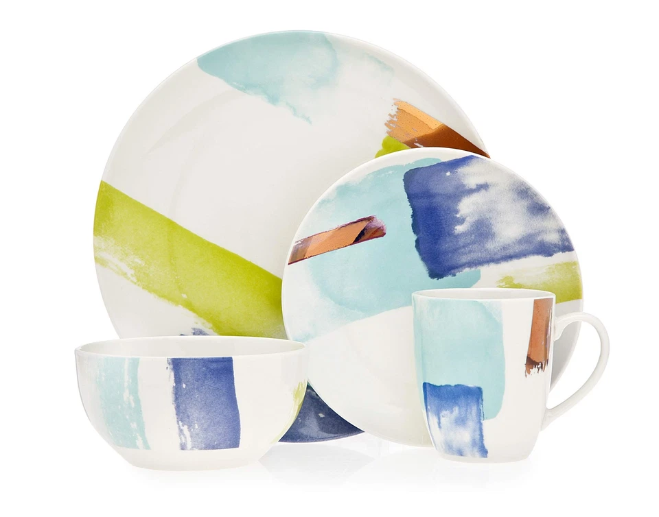 Juego de Vajilla Diseño Pincelada Plato de Cena, Plato de Ensalada, Tazón de Sopa y Mu... Foto 1 de 1