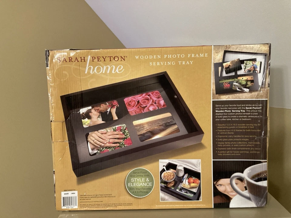 Bandeja para servir marco de fotos de madera Sarah Peyton - Tiene capacidad para fotos 4x6, nueva en caja Foto 1 de 1