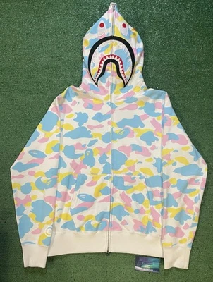 Bape Blanco Multi Camuflaje Algodón Caramelo Tiburón Cremallera Completa Sudadera con Capucha Talla Mediana Totalmente Nuevo Foto 1 de 4