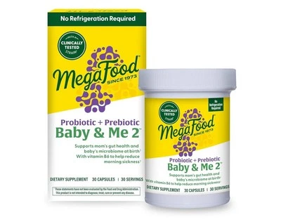 MegaFood Baby & Me 2 Probiótico prenatal prebiótico mareo por movimiento 30ct EXP 12/26 Foto 1 de 3