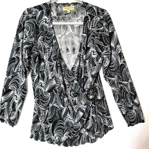 Top donna Notations taglia 1X tessuto micro fisarmonica finto avvolgente davanti bianco e nero - Foto 1 di 12