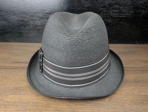 Vintage Champ Milan Straw Whippet Fedora 6 3/4 Grosgrain Ribbon Band Derby Hat - Picture 1 of 12