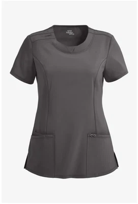 Cherokee Infinity Women's 3-Pocket STRETCH Round Neck Scrub Top Grey  - Image 1 of 4
