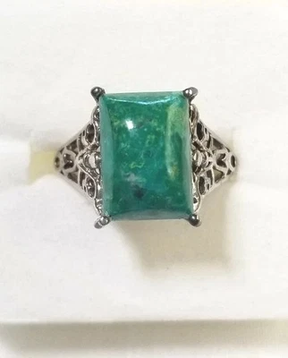 Anillo Crysocola Azul Verde En Platino Sobre Esterlina Talla 10 Foto 1 de 4
