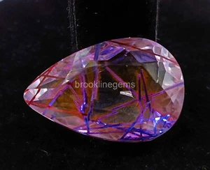 Lab-Created 41 Ct Pear Cut Purple Rutilated Quartz Certified Loose Gemstone 4AUQ - Picture 1 of 6