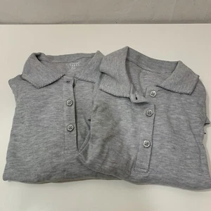 French Toast Girls New 2 Pack Grey Short Sleeve Interlock Polo Picot Collar 18.5 - Picture 1 of 5