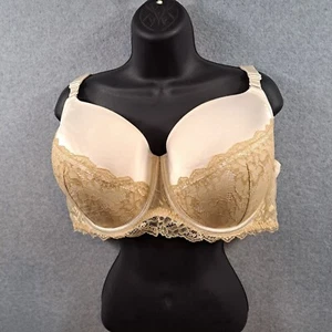 Cacique Balconette Push-Up Bra 44DDD Beige Wired Lace Cleavage Solution Lingerie - Picture 1 of 7