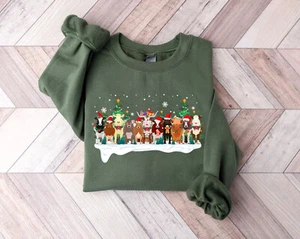 Christmas Cow Sweatshirt, Farm Animal Holiday Shirt, Xmas Cow Lover Gift - Picture 1 of 3
