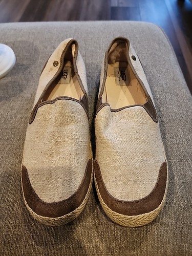 UGG ESPADRILLAS DONNA NUOVE BEIGE TELA e camoscio taglia 11