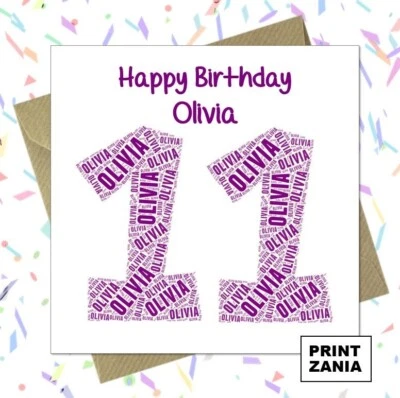 PRINTZANIA PERSONALISED 11TH BIRTHDAY CARD Daughter Granddaughter Niece Sister ACE