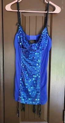 Babydoll de malla de lentejuelas azul real Dreamgirl con liga talla grande, nuevo sin etiquetas Foto 1 de 4