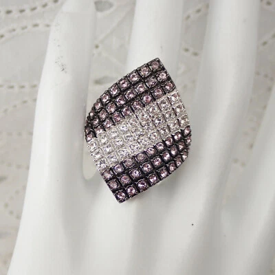 Anillo Camille Lucie Transparente Lavanda Estrás Ondulado Rodio Chapado Talla 5 1/2 Foto 1 de 4