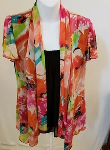 Sara Michelle Twinset multi-colored/black blouse with cape sleeves size Small - Picture 1 of 6