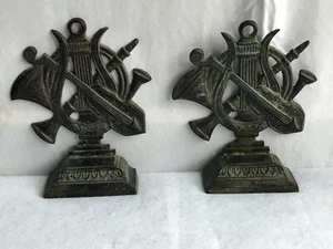 DECORATIVE VINTAGE UNIQUE MUSICAL INSTRUMENTS METAL BOOKENDS NO:67 - Picture 1 of 11