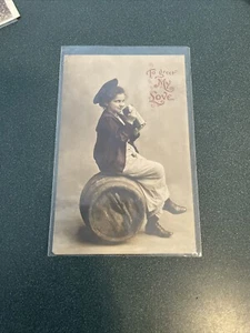 Vtg Postcard Woman Sitting On Whiskey Barrel “To Greet My Love” 1908 - Picture 1 of 11