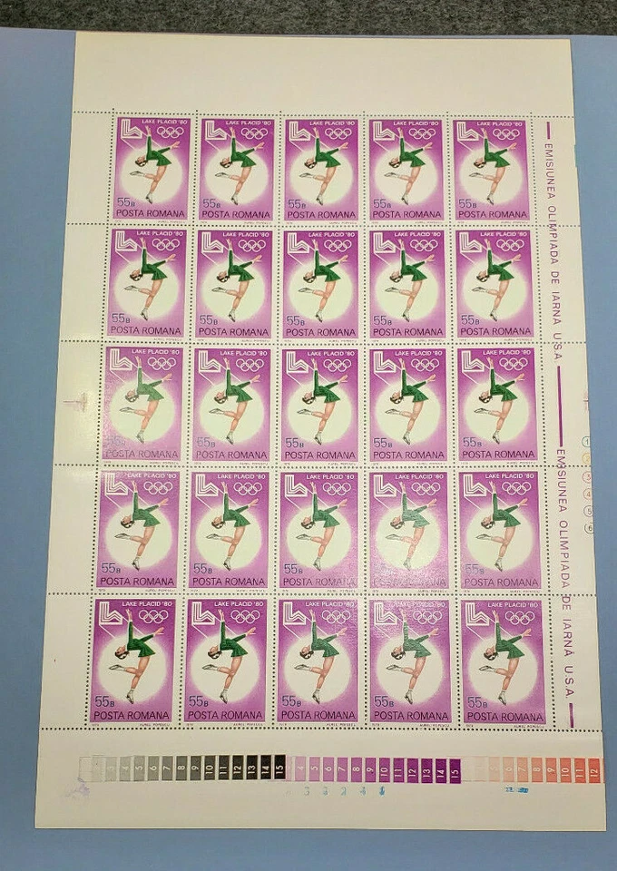 ROMANIA 1980 13º Juegos Olímpicos de Invierno, MNH Hoja Completa Sin Usar Original Patinaje  Foto 1 de 4