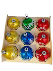Vintage Lot of 9 Christmas Ornaments Glass Glitter with Partial Box
