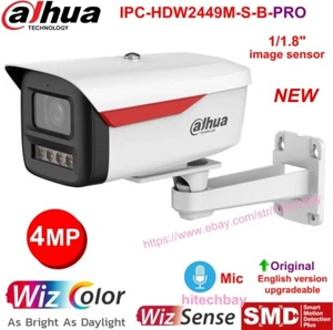New!Dahua 4MP WizColor Full-Color WizSense PoE Camera IPC-HFW2449M-S-B-PRO 3.6mm - Picture 1 of 11