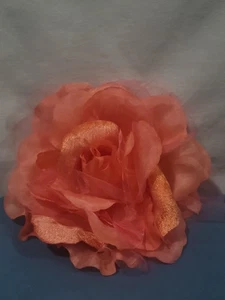 Joan Rivers Large Salmon Silk Fabric Velvet Rose Flower Brooch 7 IN. Pin NEW - Picture 1 of 2