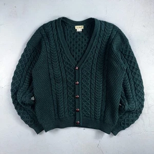 Vintage LL Bean Fisherman Cardigan Cable Knit Sweater 100% Wool Ireland XL Men’s - Picture 1 of 10