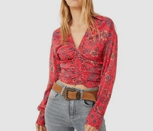 Free People I Got You Floral Print Satin Blouse Boho Festival Cottagecore S EUC - Picture 1 of 9