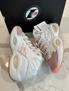 Reebok Question Mid Pink Suede Toe White Allen Iverson G55120 Mens Size 9.5 - Picture 1 of 13