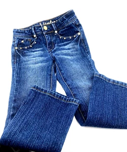 Hannah Montana Girls Jeans Size 4 Disney Pants Rhinestone Embroidered Adjustable - Picture 1 of 7