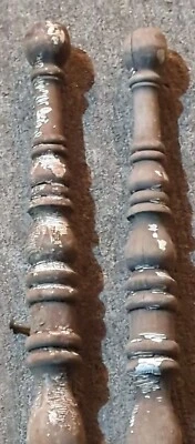 2 Antique Primitive Spindles Wood Farmhouse Chippy Paint Iowa Farm Porch 30x2" - Image 1 of 4