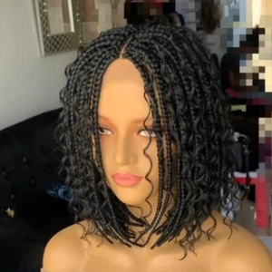 New Goddess Boho Braided Wigs for Black Women Bob Box Braids Wig with Curly Ends - Picture 1 of 5