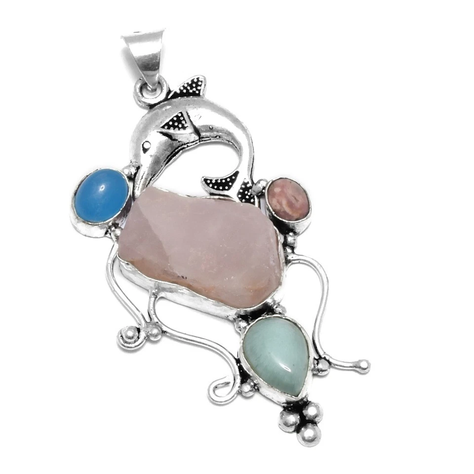 Ювелирные изделия кулон ручной работы этнический сердолик необработанный розовый кварц 3 дюйма IP-10012 - Изображение 1 из 1