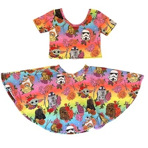 Wild Rich Kids 2 Piece Outfit youth size 11/12 floral star wars twirl skirt top - Picture 1 of 9