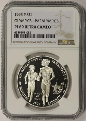 1995-P Olympics Paralympics Blind Runner Modern Commemorative $1 PF 69 UCAM NGC - Image 1 of 4