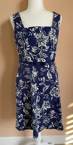 Samantha Rose Sleeveless Cotton Navy Floral Bow Accent Dress Med - Imagen 1 de 6