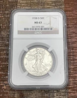 Meio dólar 1938-D 50c Walking Liberty ~ NGC MS63 - Imagem 1 de 4