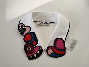 RED VALENTINO Embroidered Poplin White Collar Colourful Hearts Size 38 VGC