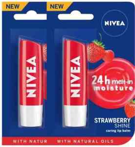 NIVEA Strawberry Fruity Shine Lip Balm Strawberry  (Pack of: 2, 9.6 g)