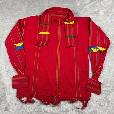 Vintage Guatemalan Shirt Mens Medium Embroidered Striped Indigenous Boho Hippie - Image 1 of 4