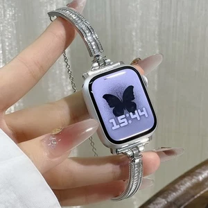 Crystal Metal Band For Apple Watch Series 10/9/8/7/6/SE Slim Adjustable Bracelet - Picture 1 of 15
