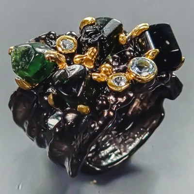 Handmade Natural Tourmaline Ring 925 Sterling Silver Size 7 /R441619 - Image 1 of 4