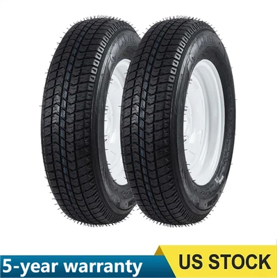 2 Pack ST175/80D13 Trailer Tires w/ 13 inch Rims 175/80 5 Lug White Spoke Wheels — 第 1/4 张图片