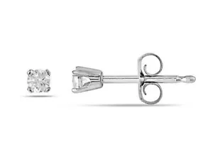 Genuine Natural Round Diamond Tiny Stud Earrings in Solid 14k White gold - Picture 1 of 2