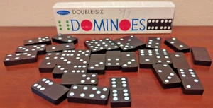 Vintage Whitman Double-Six Dominos Complete 28 Black w/White Dots w/Box - Picture 1 of 5